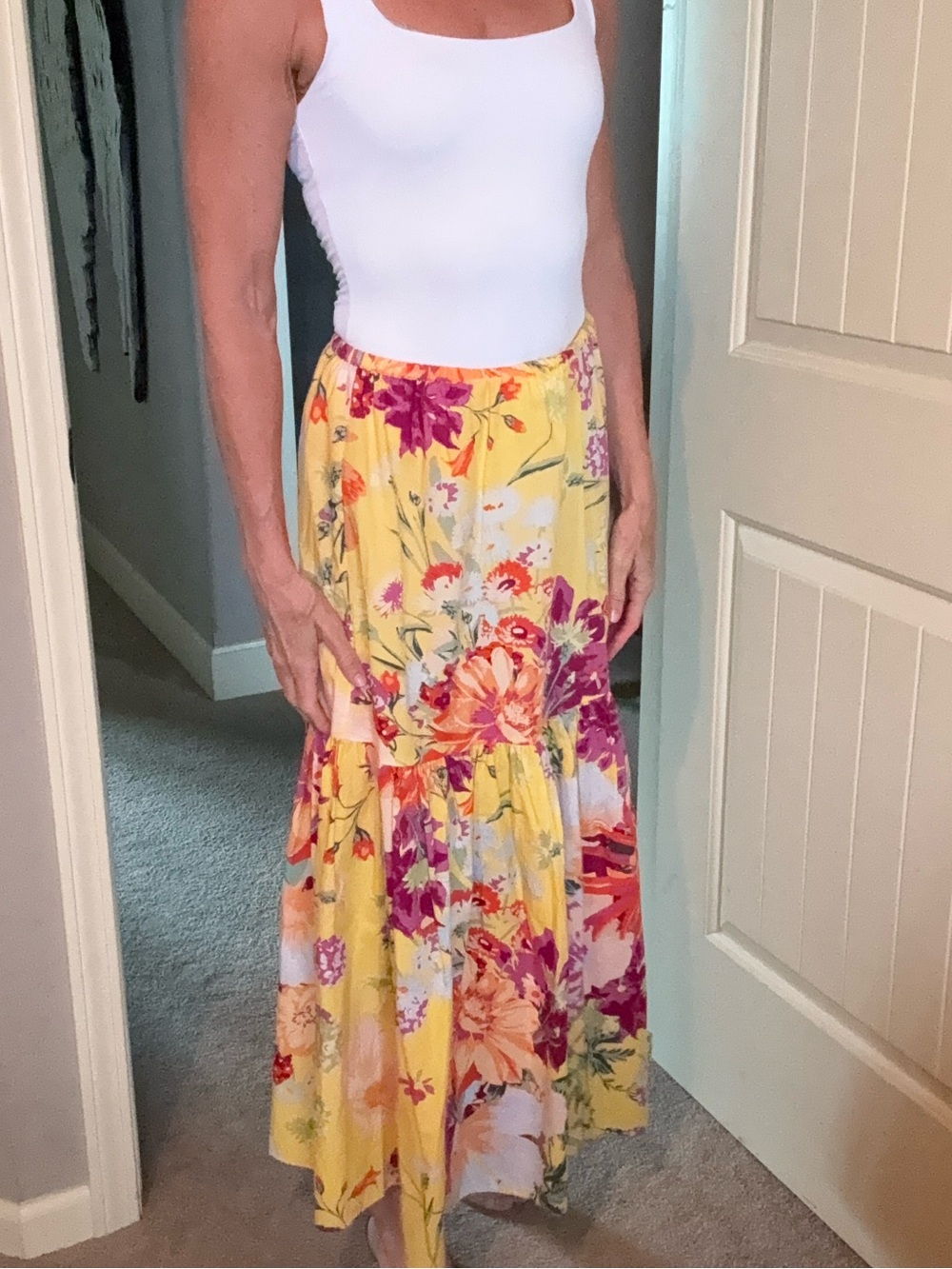 H&M Yellow Floral Tiered Maxi Skirt